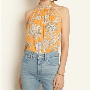 Ann Taylor Orange Smocked Tropical Floral Halter